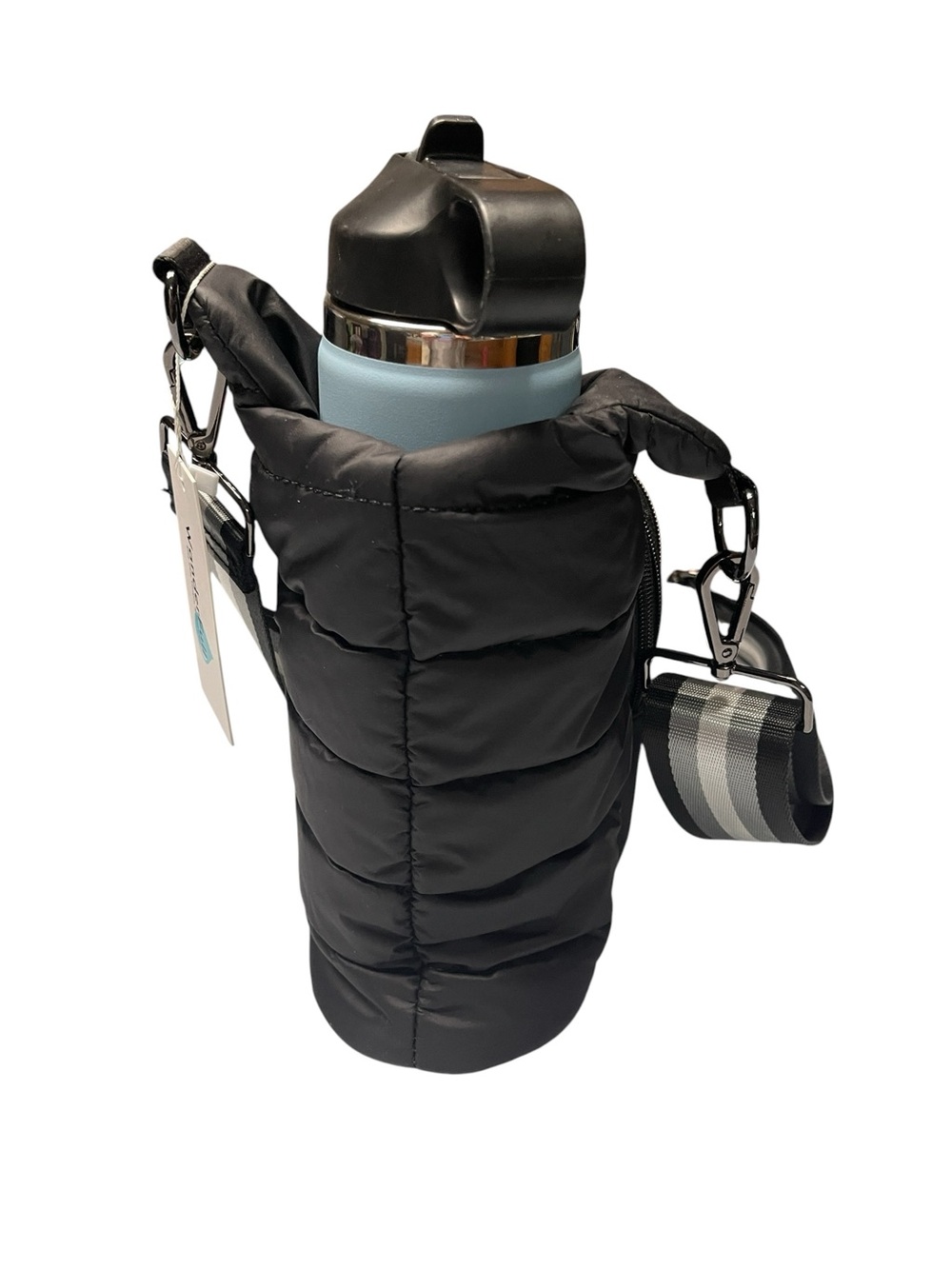 WanderFull Black Quilted Puffer Water Bottle Crossbody Bag NWT - Picture 2 of 10